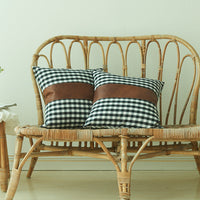 HKM-802259 Plaid Leather Splicing Cushion Cover - Comfortable 45x45cm Decorative Pillow Cover