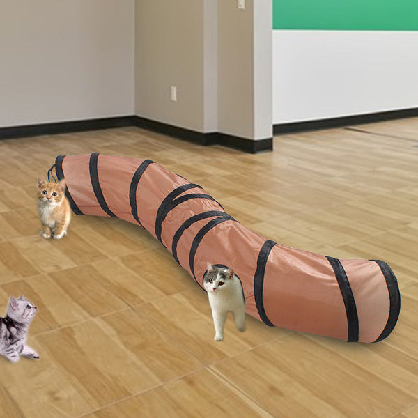 HKM-8022717 Collapsible S-Shaped Cat Tunnel Toy - Solid Color Polyester, 25x122CM, Available in Brown, Black, Lake Blue