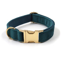 HKM-8023229 Sapphire Green Velvet Pet Collar and Leash Set with Gold Buckle and Bowknot
