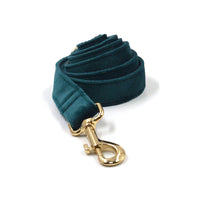 HKM-8023229 Sapphire Green Velvet Pet Collar and Leash Set with Gold Buckle and Bowknot