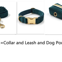 HKM-8023229 Sapphire Green Velvet Pet Collar and Leash Set with Gold Buckle and Bowknot