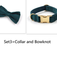 HKM-8023229 Sapphire Green Velvet Pet Collar and Leash Set with Gold Buckle and Bowknot