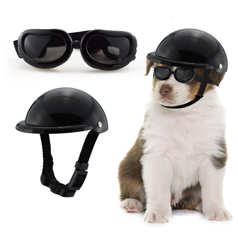 HKM-8024253 Pet Helmet with Glasses for Dogs and Cats - Casual Monochrome Style, Available in S, M, L