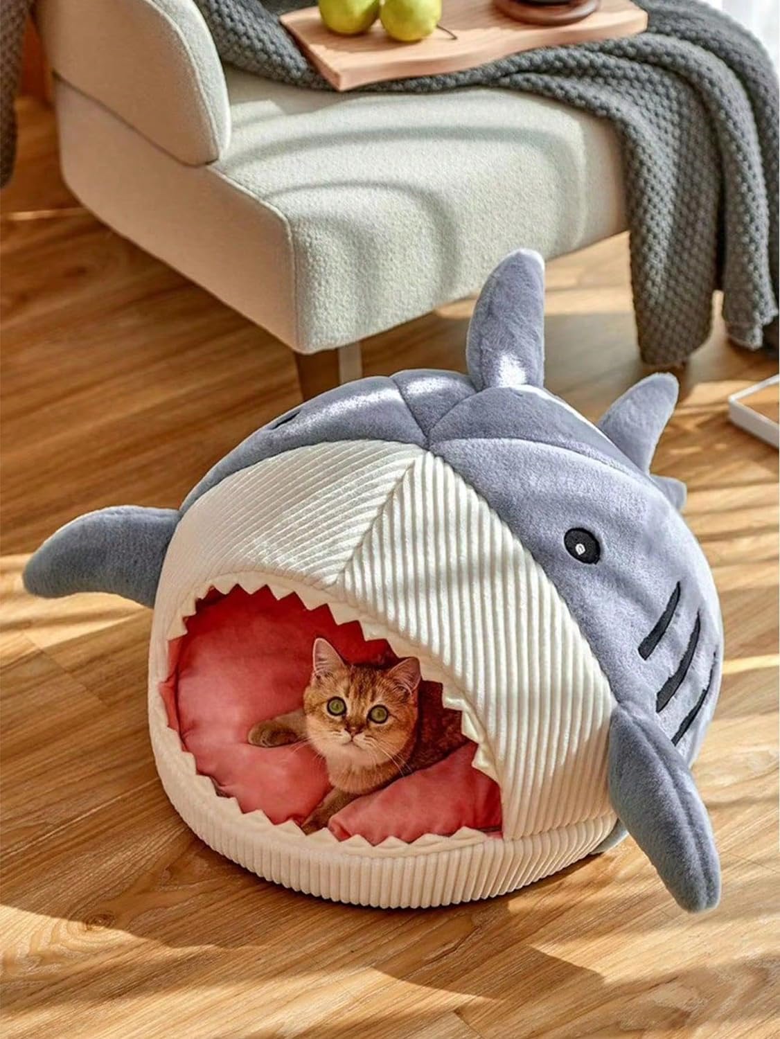 HKM-8024893 Cozy Soft Cat Hideout House with Shark Design