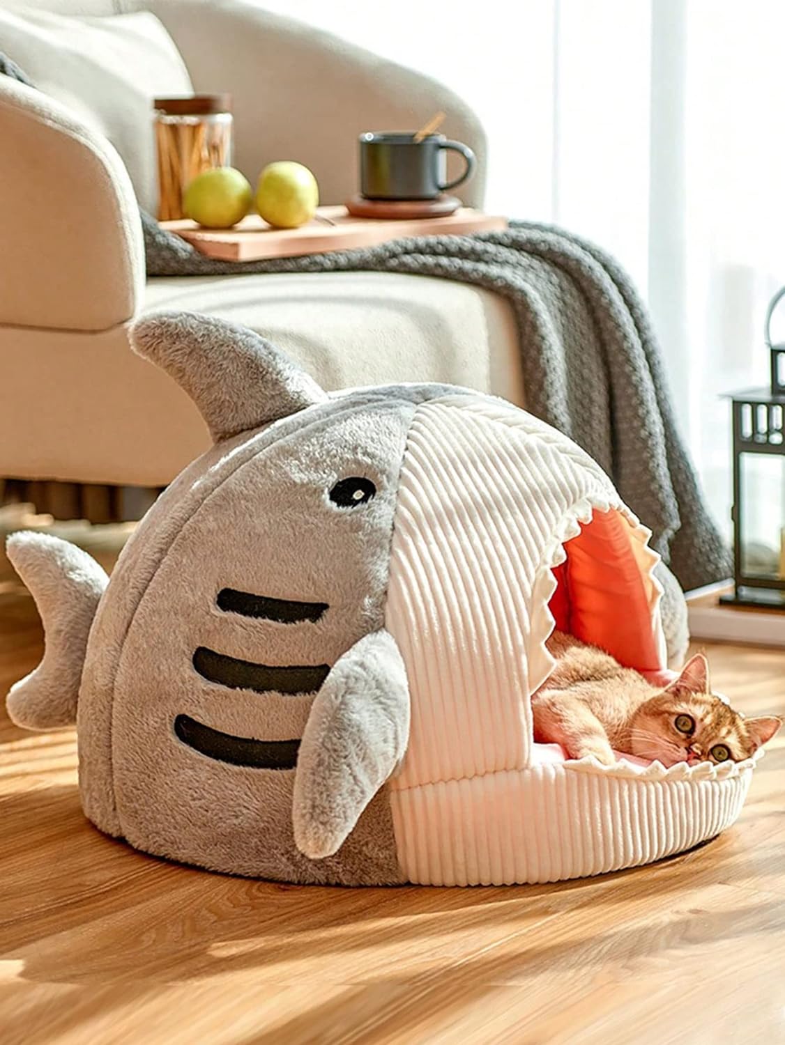 HKM-8024893 Cozy Soft Cat Hideout House with Shark Design