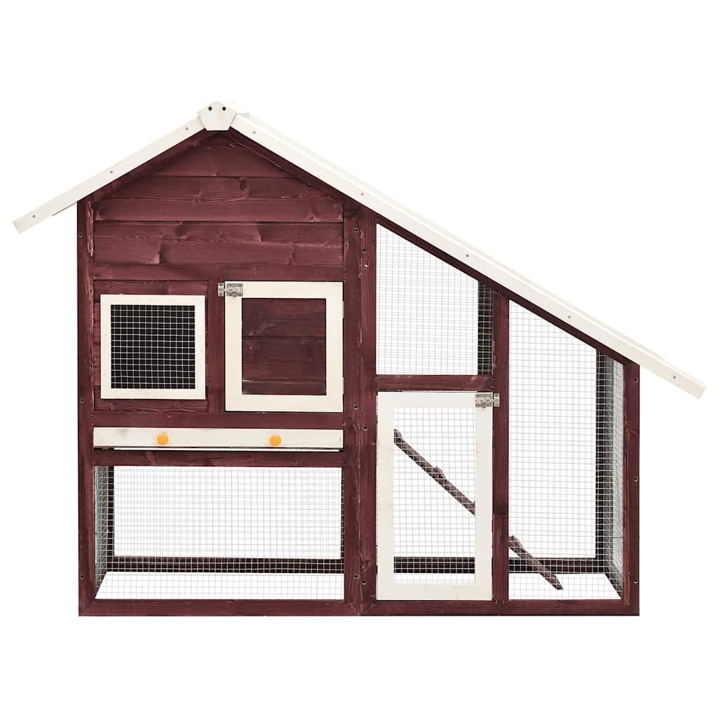 HKM-8025021 Mocha Two-Level Solid Fir Wood Rabbit Hutch with Easy Access Ramp and Pull-Out Cleaning Shelf