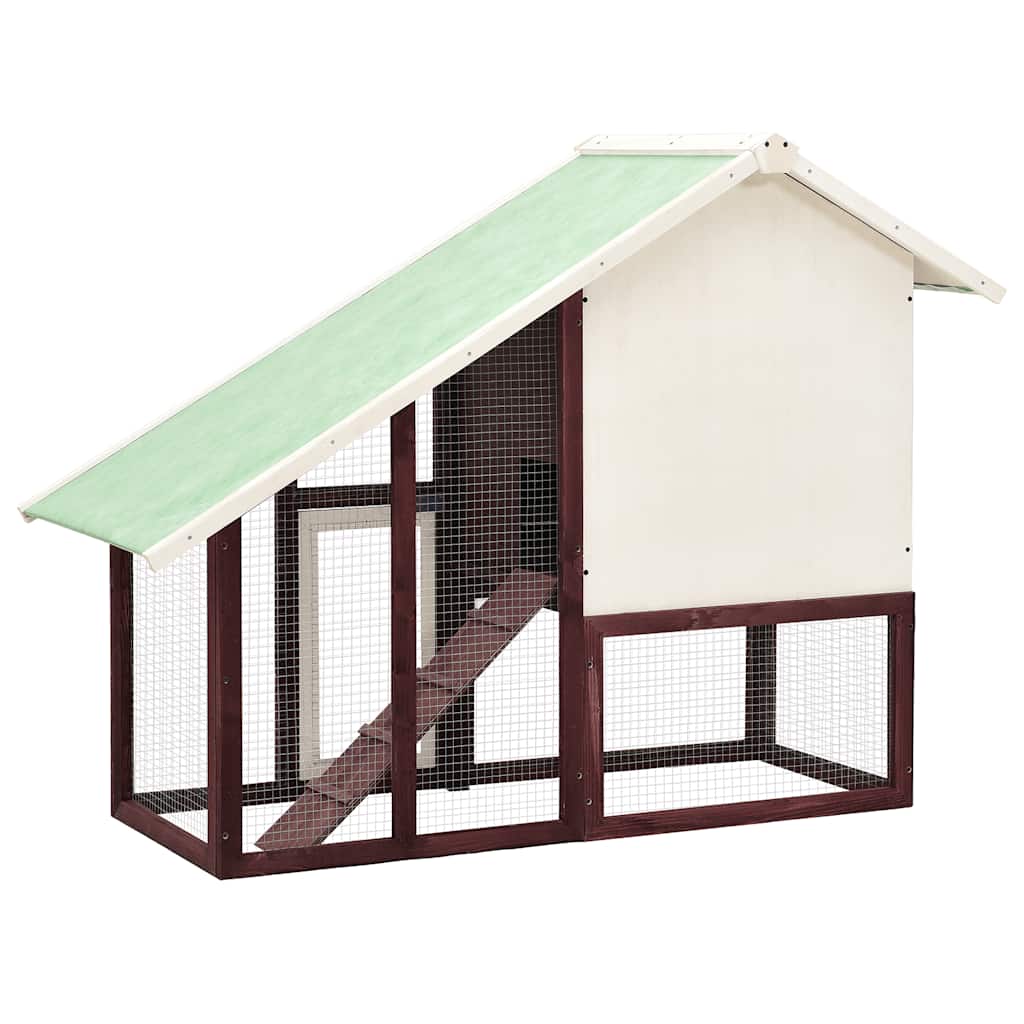 HKM-8025021 Mocha Two-Level Solid Fir Wood Rabbit Hutch with Easy Access Ramp and Pull-Out Cleaning Shelf