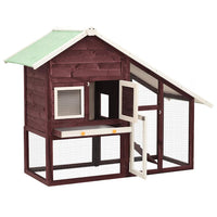 HKM-8025021 Mocha Two-Level Solid Fir Wood Rabbit Hutch with Easy Access Ramp and Pull-Out Cleaning Shelf