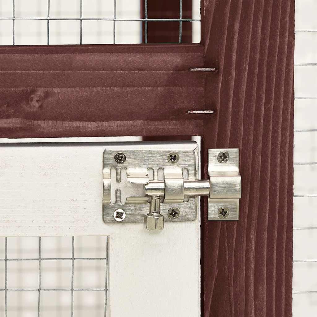HKM-8025021 Mocha Two-Level Solid Fir Wood Rabbit Hutch with Easy Access Ramp and Pull-Out Cleaning Shelf
