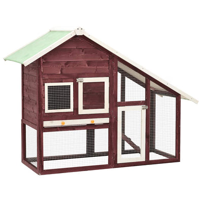 HKM-8025021 Mocha Two-Level Solid Fir Wood Rabbit Hutch with Easy Access Ramp and Pull-Out Cleaning Shelf