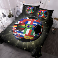 HKM-802515 3D Soccer Ball Microfiber Duvet Cover Set with World Flags Print for Teen Boys