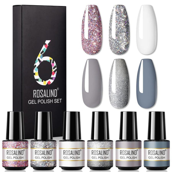 HKM-802515 One-Color Gel Glitter Nail Polish Set - 6-Piece Collection in Convenient Color Box