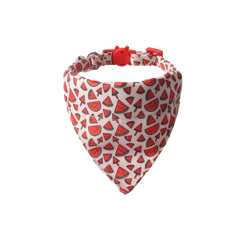 HKM-8025661 Colorful Fruit Series Pet Collar with Bow and Triangular Binder - Watermelon, Lemon, Grape, Peach, Avocado