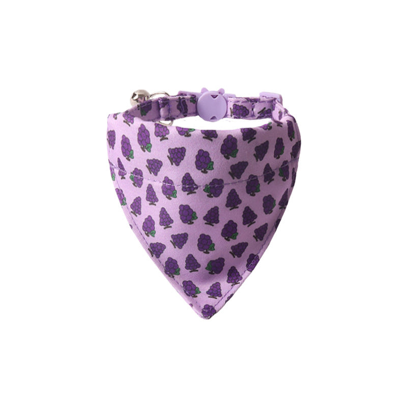 HKM-8025661 Colorful Fruit Series Pet Collar with Bow and Triangular Binder - Watermelon, Lemon, Grape, Peach, Avocado