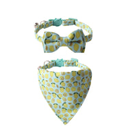 HKM-8025661 Colorful Fruit Series Pet Collar with Bow and Triangular Binder - Watermelon, Lemon, Grape, Peach, Avocado