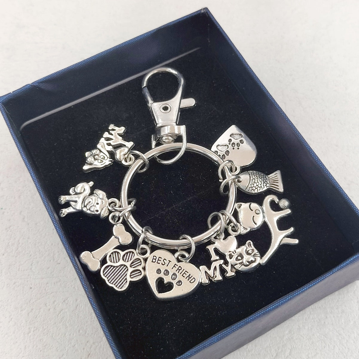 HKM-8026045 Dog Paw and Fish Footprints Metal Key Ring for Pet Lovers