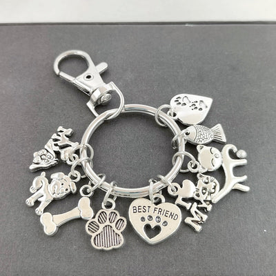 HKM-8026045 Dog Paw and Fish Footprints Metal Key Ring for Pet Lovers