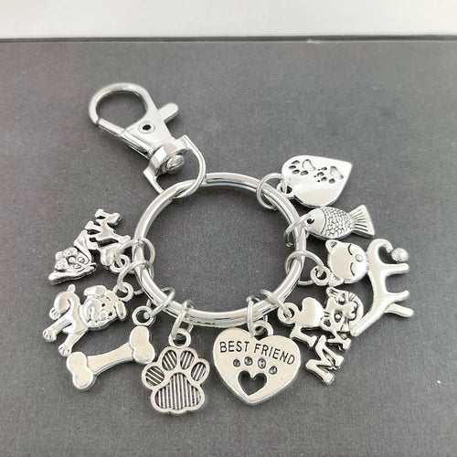 HKM-8026045 Dog Paw and Fish Footprints Metal Key Ring for Pet Lovers