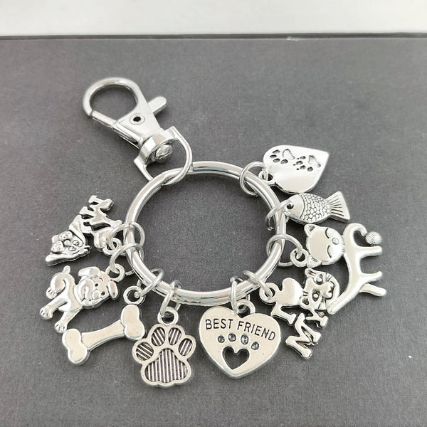 HKM-8026045 Dog Paw and Fish Footprints Metal Key Ring for Pet Lovers