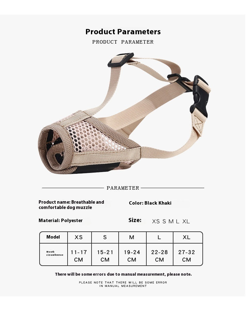 HKM-8026685 Breathable Mesh Muzzle for Dogs – Anti-Bite and Drinking Attachment in Khaki and Black