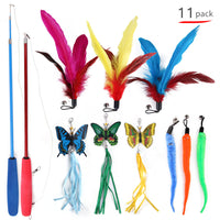 HKM-8028221 Butterfly Style 11-Piece Fishing Rod Cat Teaser Toy Set for Pets