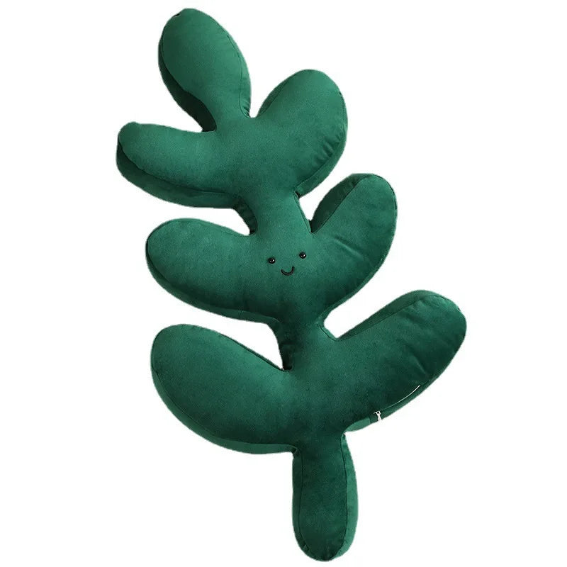 HKM-803027 Lifelike Plush Green Leaf Cushion for Garden Room and Sofa Decor