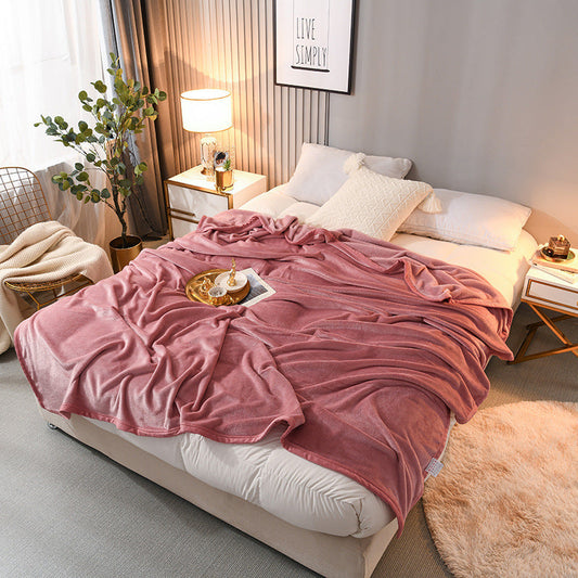 HKM-803027 Solid Color Flannel Blanket - Various Sizes in Camel, Sky Blue, Light Green, Orange, Pink, Yellow and More