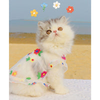HKM-8030781 Flower Embroidery Dress for Cats with Hand-Woven Straw Hats