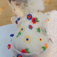 HKM-8030781 Flower Embroidery Dress for Cats with Hand-Woven Straw Hats