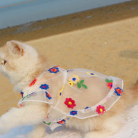 HKM-8030781 Flower Embroidery Dress for Cats with Hand-Woven Straw Hats