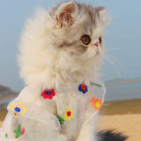 HKM-8030781 Flower Embroidery Dress for Cats with Hand-Woven Straw Hats