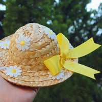 HKM-8030781 Flower Embroidery Dress for Cats with Hand-Woven Straw Hats