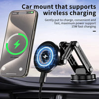 HKM-803091 15W Wireless Charger Magnetic Car Phone Holder with 360° Rotation and Foldable Design for Dashboard Use