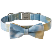 HKM-8031165 Cotton Tie-Dye Dog Collar with Alloy Buckle and Bow - Available in Blue, Purple, Orange, Gray