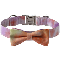 HKM-8031165 Cotton Tie-Dye Dog Collar with Alloy Buckle and Bow - Available in Blue, Purple, Orange, Gray
