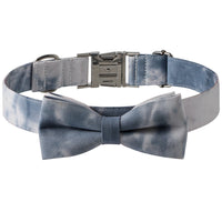 HKM-8031165 Cotton Tie-Dye Dog Collar with Alloy Buckle and Bow - Available in Blue, Purple, Orange, Gray