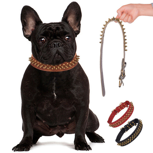 HKM-8032957 Rivets Leather Pet Collar in Monochrome Colors - Multiple Sizes Available