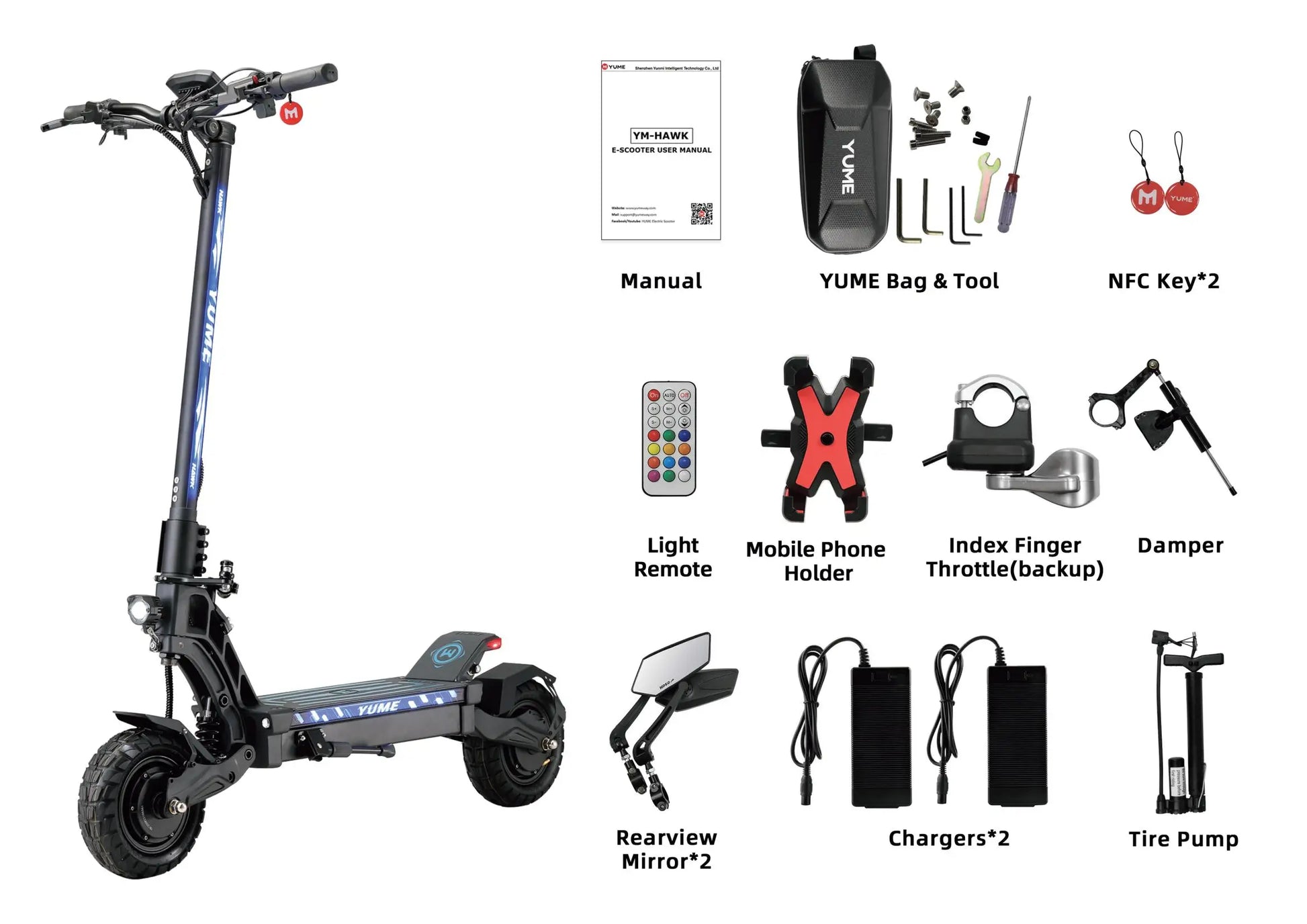 HKM-803539 YUME Hawk 10 Inch Off Road Electric Scooter with Adjustable Suspension and Bluetooth Control