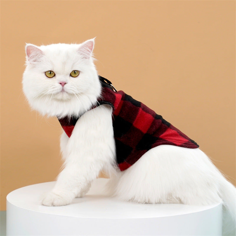 HKM-8035517 Cozy Polar Fleece Plaid Vest for Dogs and Cats