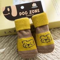 HKM-8035773 Non-Slip Pet Socks for Dogs, Cute Patterns, Comfortable Fit, Four Pairs of Durable Dog Shoes