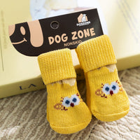HKM-8035773 Non-Slip Pet Socks for Dogs, Cute Patterns, Comfortable Fit, Four Pairs of Durable Dog Shoes