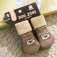 HKM-8035773 Non-Slip Pet Socks for Dogs, Cute Patterns, Comfortable Fit, Four Pairs of Durable Dog Shoes