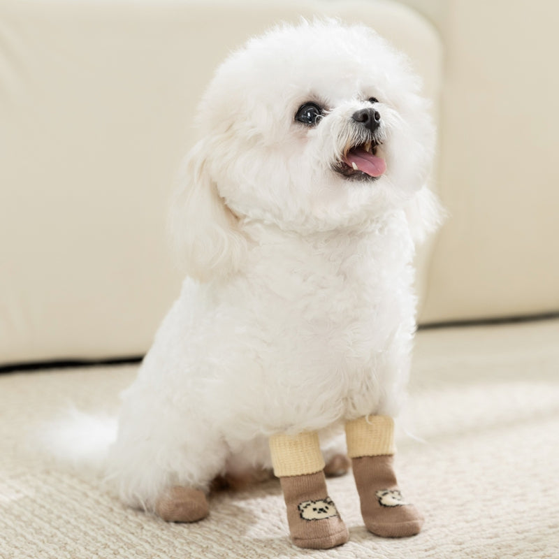 HKM-8035773 Non-Slip Pet Socks for Dogs, Cute Patterns, Comfortable Fit, Four Pairs of Durable Dog Shoes