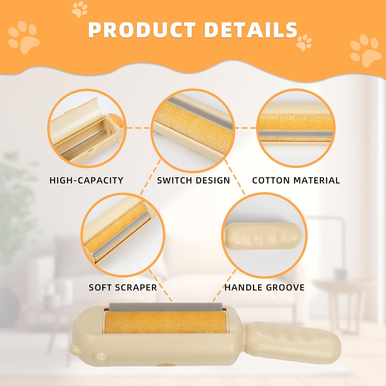 HKM-8036413 Pet Hair Remover with Self-Cleaning Base - Efficient Tool for Removing Dog and Cat Fur from Furniture, Carpets, and Car Seats