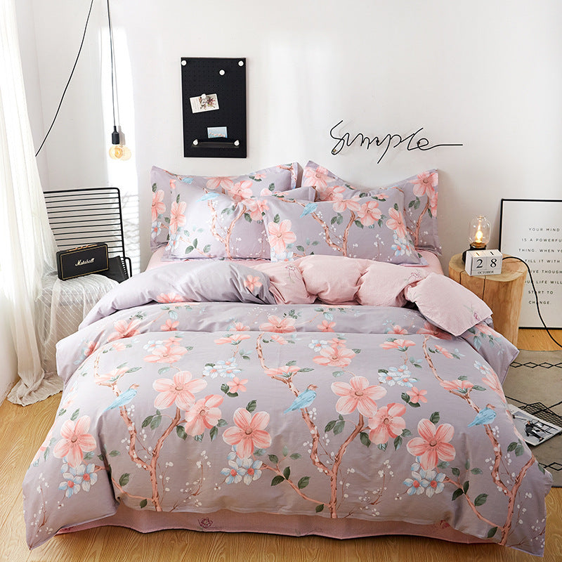HKM-803667 Floral Twill Cotton Four-Piece Quilt Cover Set in Various Sizes