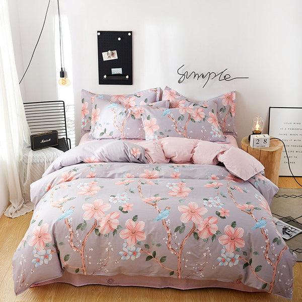 HKM-803667 Floral Twill Cotton Four-Piece Quilt Cover Set in Various Sizes