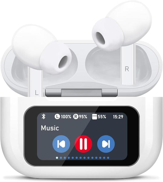 HKM-803667 Touchscreen Wireless Earbuds with Noise Cancelling, Bluetooth 5.4, Hi-Fi Sound, and Microphone for Android & iOS