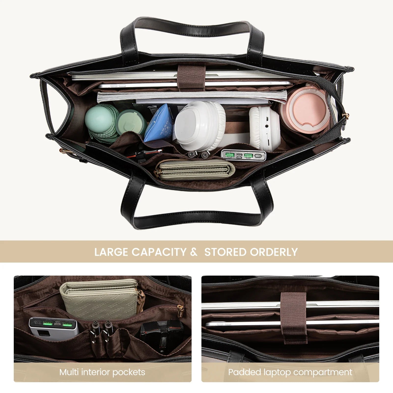 HKM-803731 Large Capacity Waterproof Leather Tote Bag with Clutch for Business and Office Use