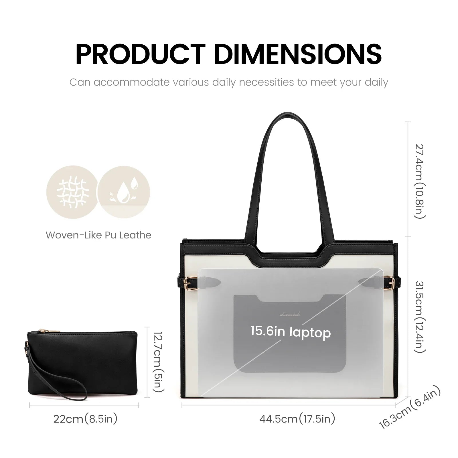 HKM-803731 Large Capacity Waterproof Leather Tote Bag with Clutch for Business and Office Use