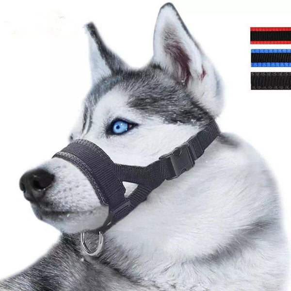 HKM-8038589 Breathable Nylon Dog Muzzle Set for Training and Bark Control, Adjustable with Stripes
